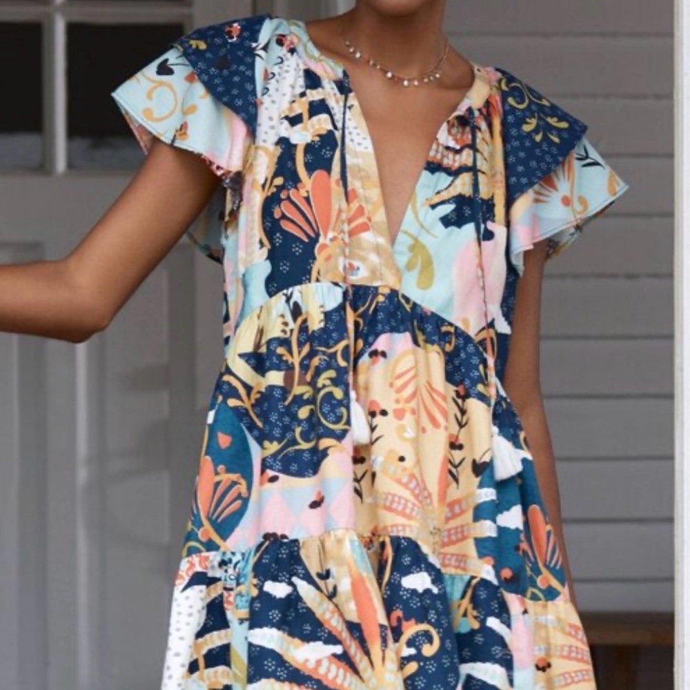 Anthropologie Multicolor Patchwork Mini Dress